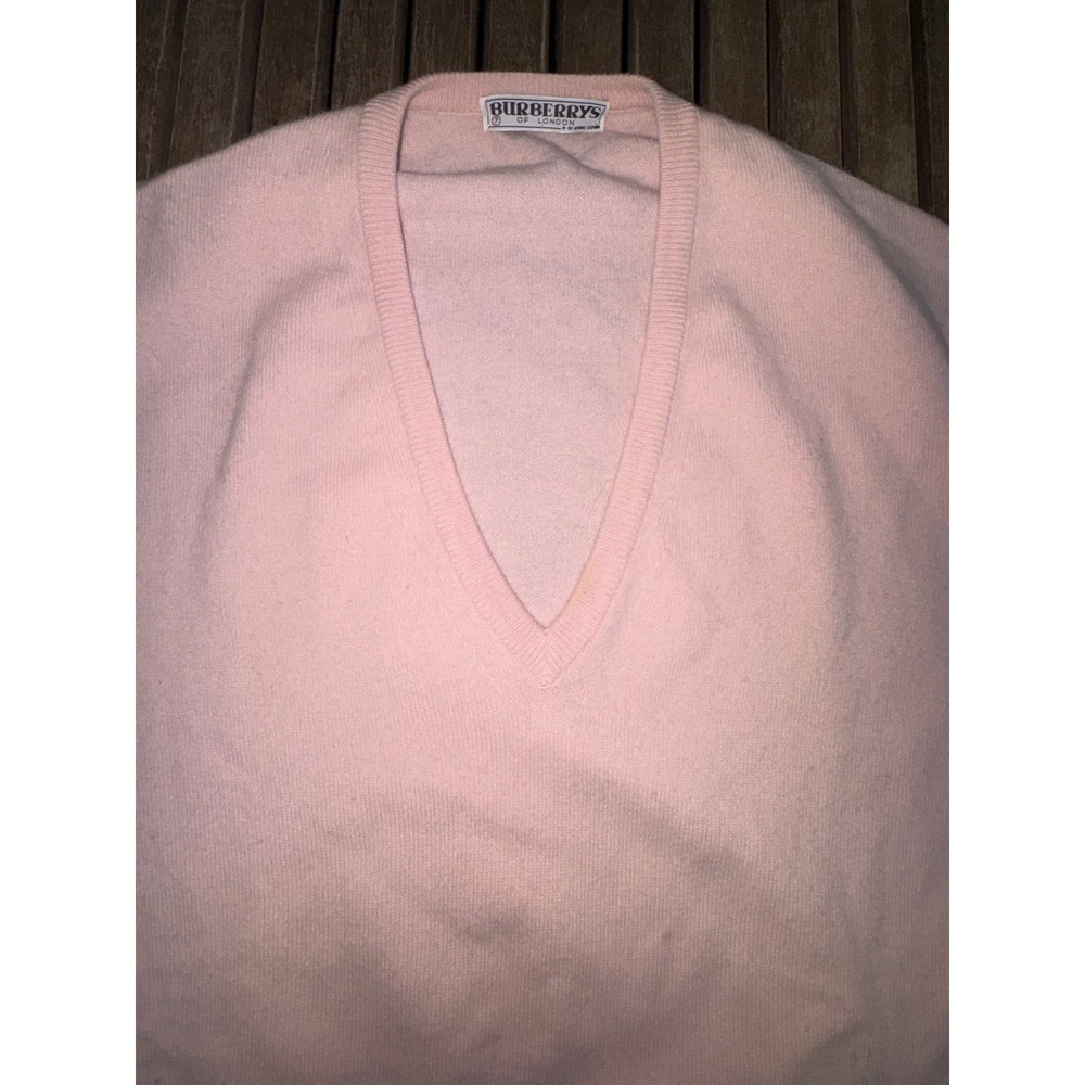 Vintage Burberrys of London Pink V-Neck Sweater Lambswool Angora Spain Size 7 - Picture 2 of 10